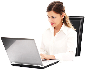 Lady sitting in a chair working on a laptop